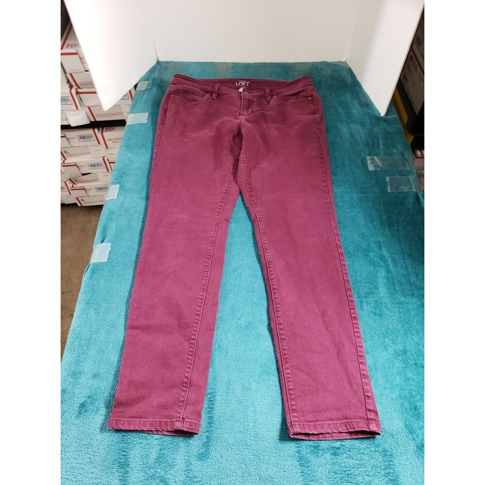 Loft Jeans Size 10 Womens Red Denim Pants Stretch Mid Rise Ladies Curvy Skinny